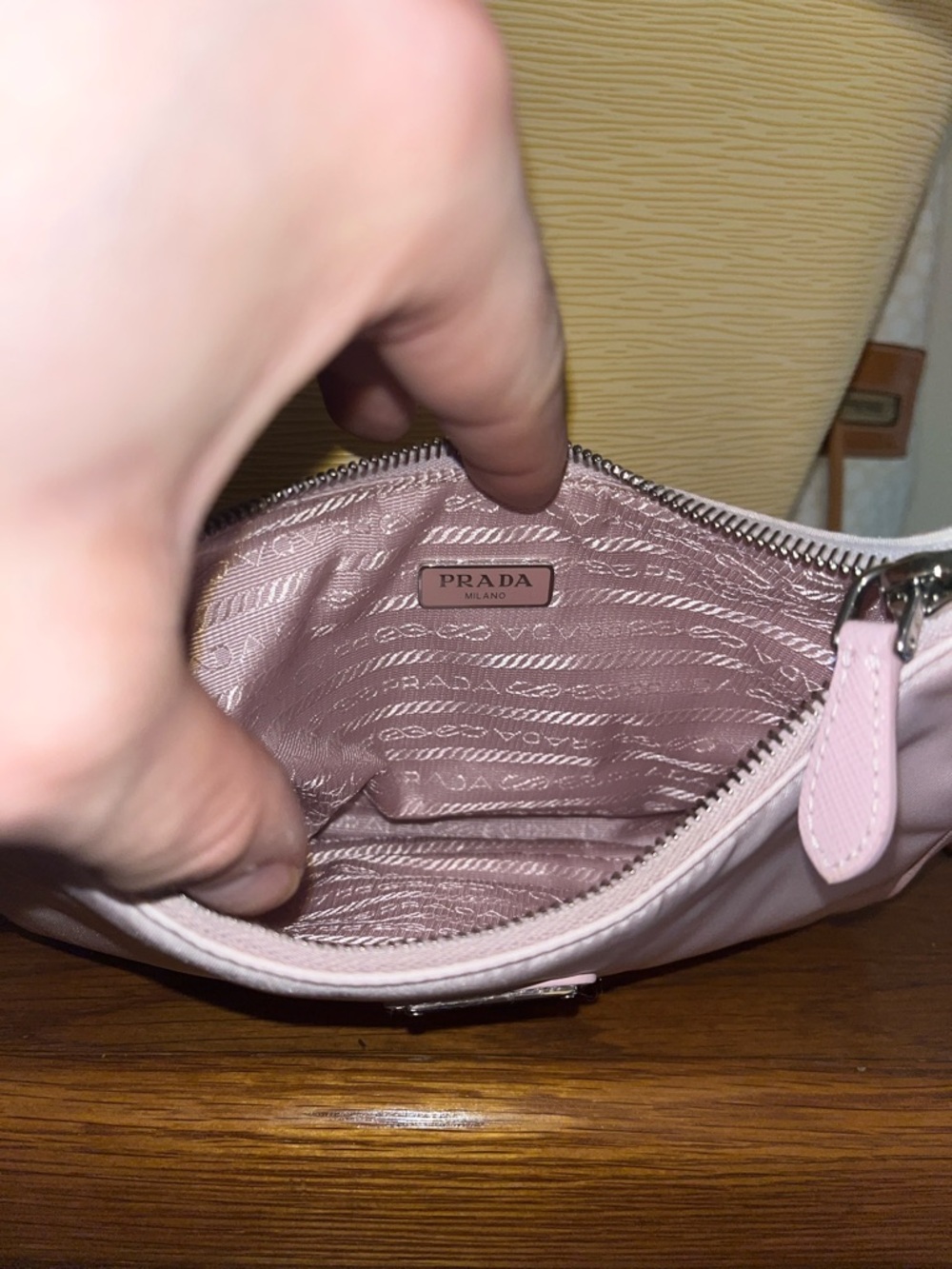 Prada Pale Pink Nylon Shoulder Bag with Logo Plaque - Picture 6 of 7